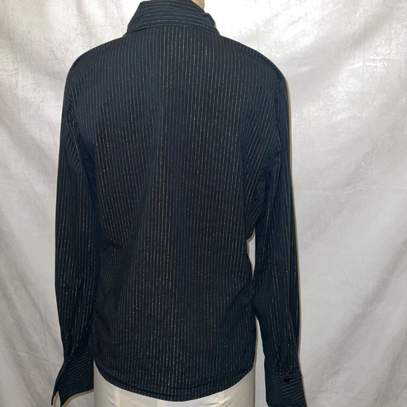 Black button down blouse‎ with gold shimmer stripes size Large - Picture 15 of 15